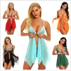Mini Dress G-String Underwear Bodysuit Ladies Sleepwear Transparent Babydoll