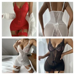 Lingerie Mini Dress Garters Underwear Ladies Sleepwear Sexy Transparent Babydoll