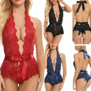 Lingerie Babydoll Lace Bodysuit Ladies Underwear Nightwear V Neck See Through