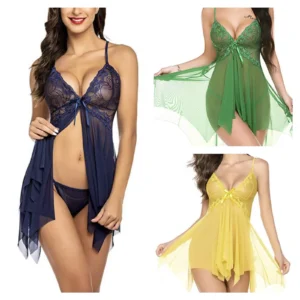 Lingerie Mini Dress G-String Underwear Transparent Women Babydoll Sleepwear Set