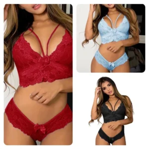 Lingerie Bra&Panties Lace Underwear Women Transparent Nightwear Erotic Babydoll